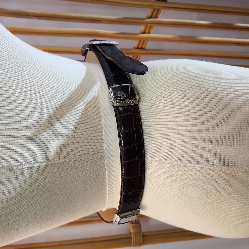Vintage Brighton black leather and silver details belt hinged 30-33" waist - Picture 7 of 16